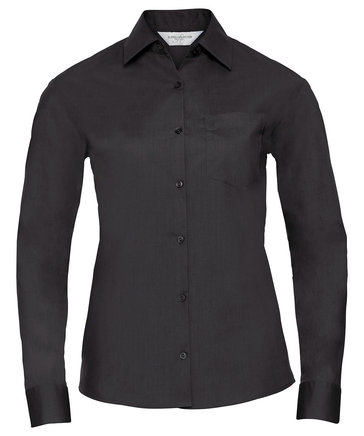 Russell Collection Womens long sleeve polycotton easycare poplin shirt J934F - Black - Customisable Shirts