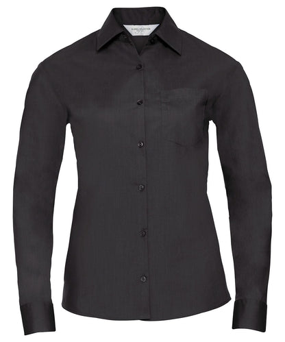 Russell Collection Womens long sleeve polycotton easycare poplin shirt J934F - Black - Customisable Shirts