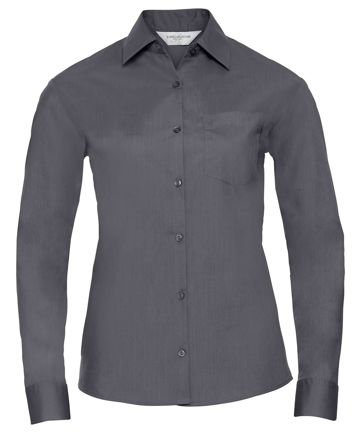 Russell Collection Womens long sleeve polycotton easycare poplin shirt J934F - Convoy Grey - Customisable Shirts