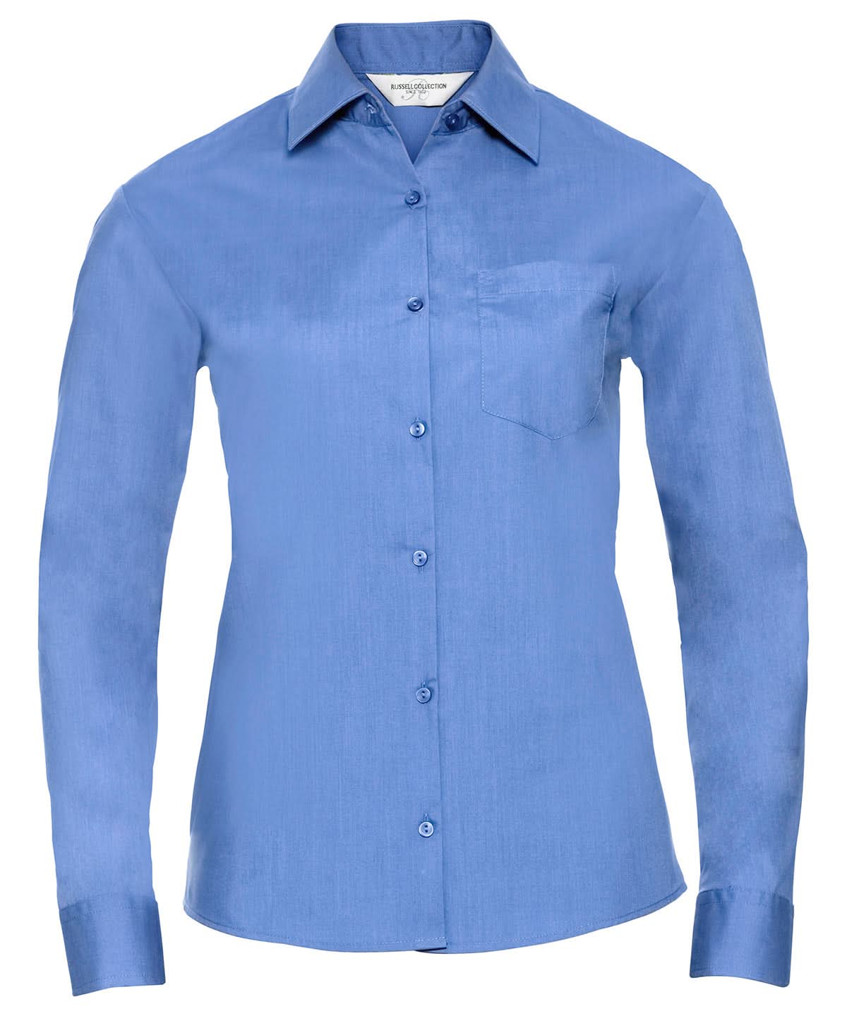 Russell Collection Womens long sleeve polycotton easycare poplin shirt J934F - Corporate Blue - Customisable Shirts
