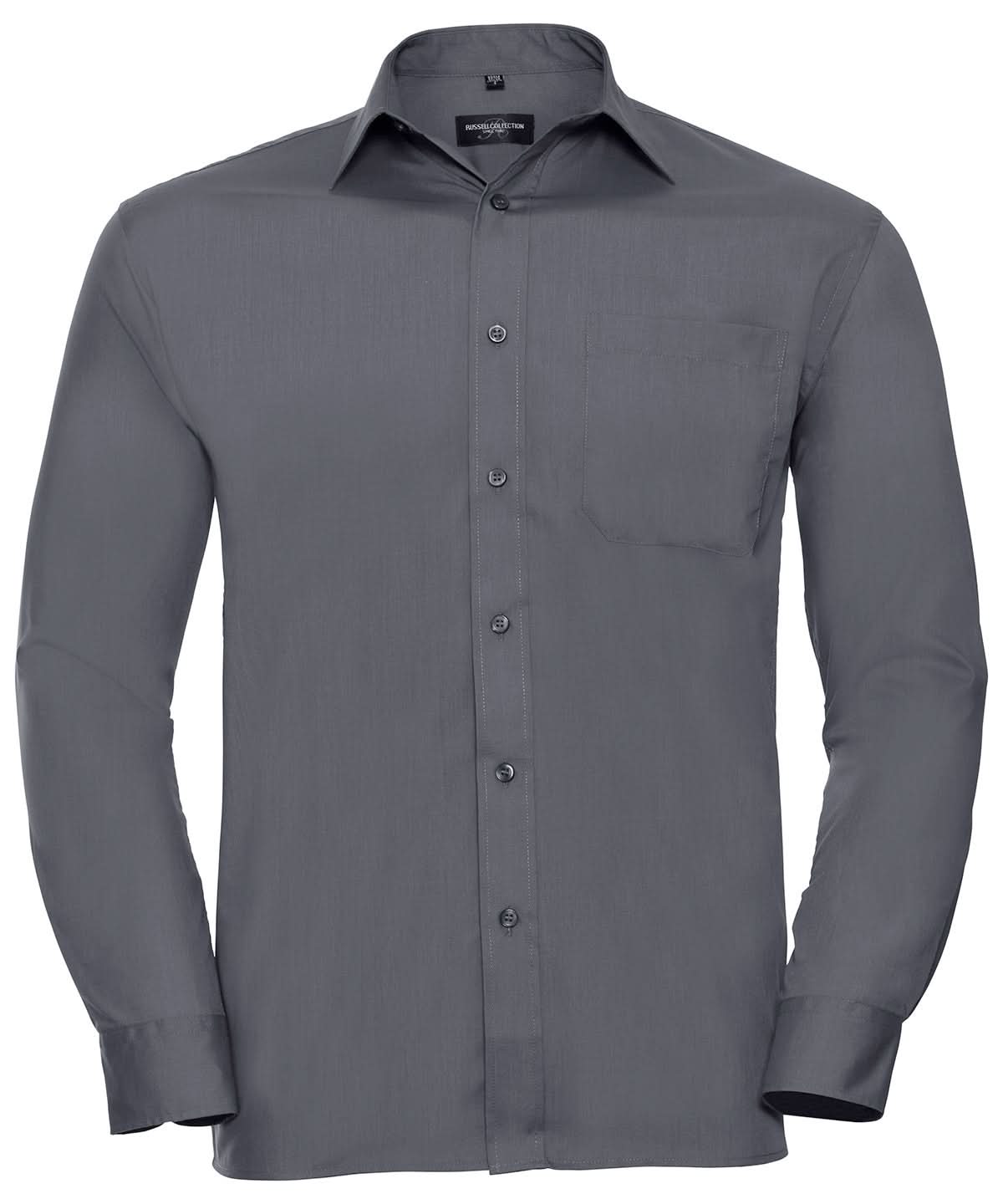 Russell Collection Long sleeve polycotton easycare poplin shirt J934M - Convoy Grey - Customisable Shirts