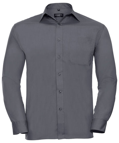 Russell Collection Long sleeve polycotton easycare poplin shirt J934M - Convoy Grey - Customisable Shirts