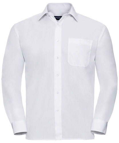 Russell Collection Long sleeve polycotton easycare poplin shirt J934M - White - Customisable Shirts