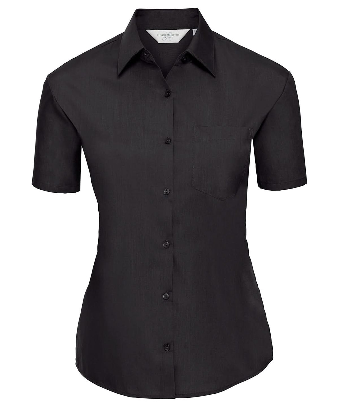 Russell Collection Womens short sleeve polycotton easycare poplin shirt J935F - Black - Customisable Shirts