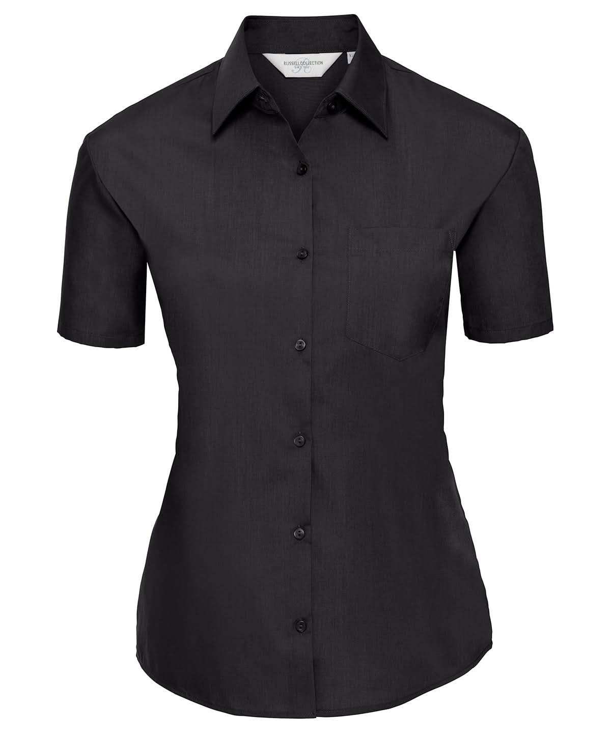 Russell Collection Womens short sleeve polycotton easycare poplin shirt J935F - Black - Customisable Shirts