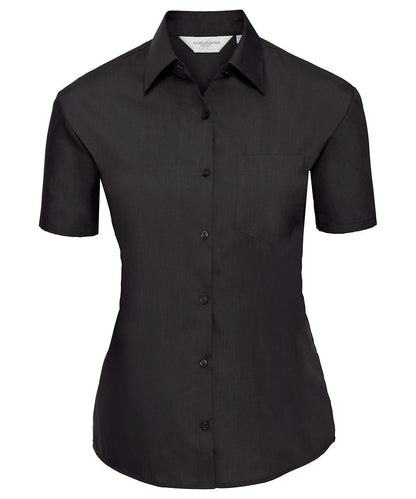 Russell Collection Womens short sleeve polycotton easycare poplin shirt J935F - Black - Customisable Shirts