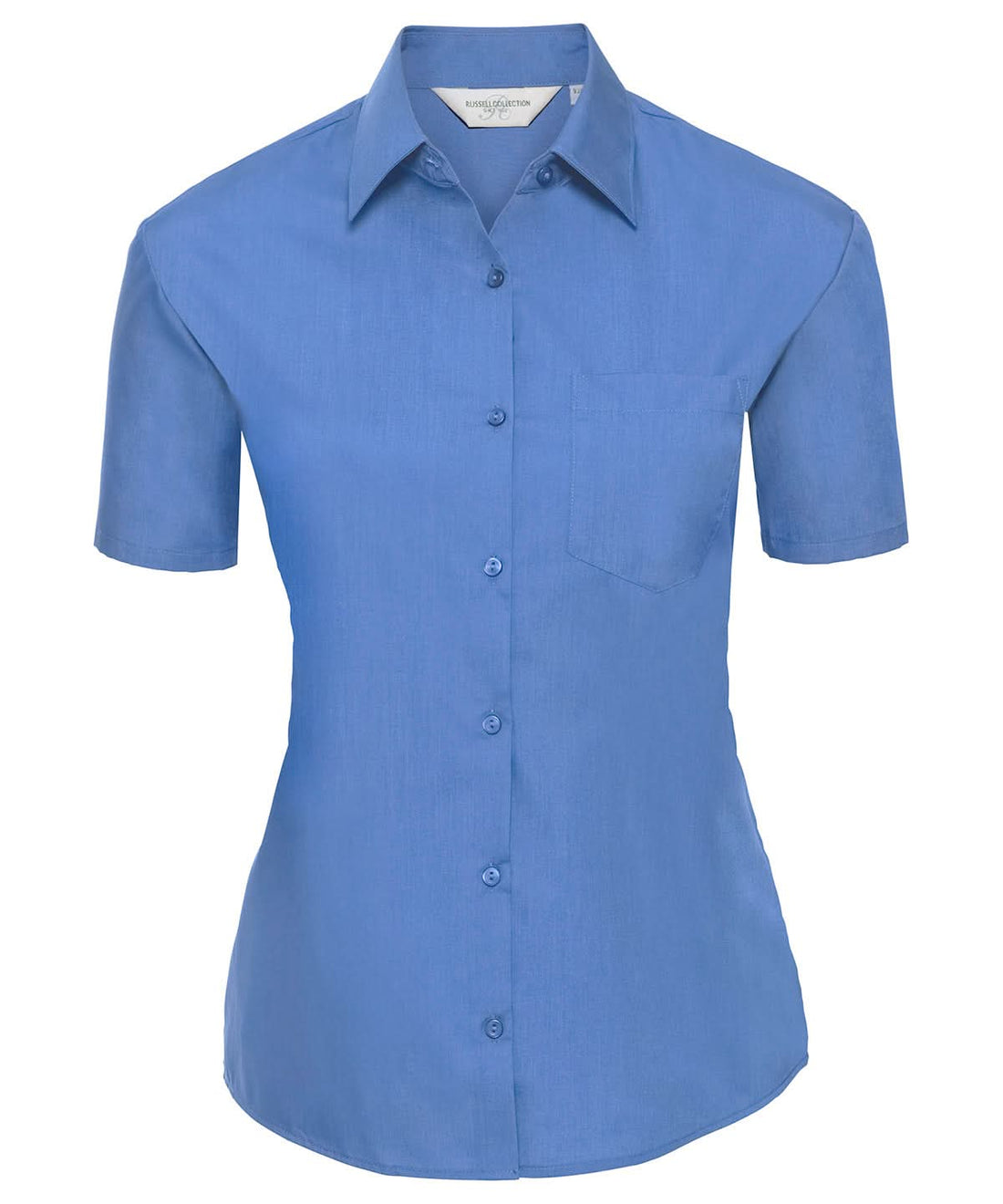 Russell Collection Womens short sleeve polycotton easycare poplin shirt J935F - Corporate Blue - Customisable Shirts