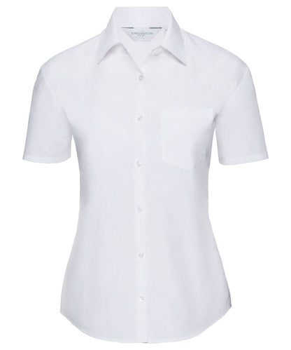 Russell Collection Womens short sleeve polycotton easycare poplin shirt J935F - White - Customisable Shirts