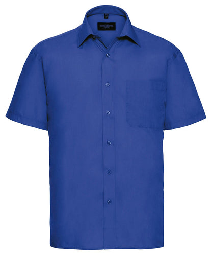 Russell Collection Short sleeve polycotton easycare poplin shirt J935M - Bright Royal L - Customisable Shirts