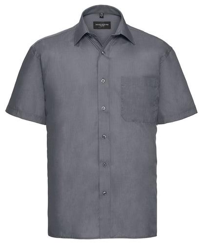 Russell Collection Short sleeve polycotton easycare poplin shirt J935M - Convoy Grey - Customisable Shirts