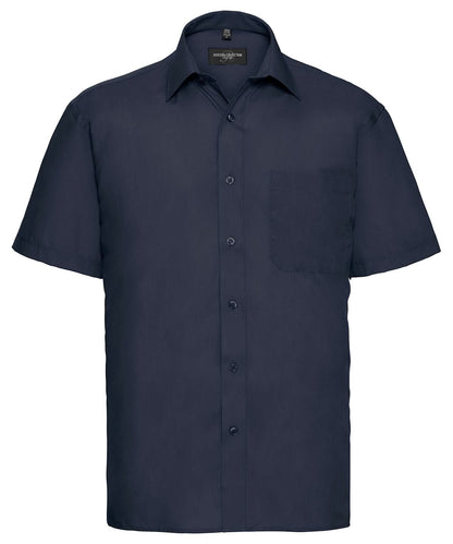 Russell Collection Short sleeve polycotton easycare poplin shirt J935M - French Navy - Customisable Shirts