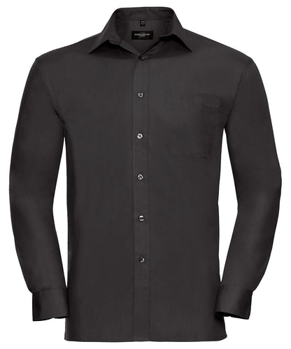 Russell Collection Long sleeve pure cotton easycare poplin shirt J936M - Black - Customisable Shirts
