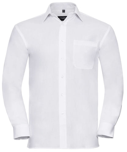 Russell Collection Long sleeve pure cotton easycare poplin shirt J936M - White - Customisable Shirts