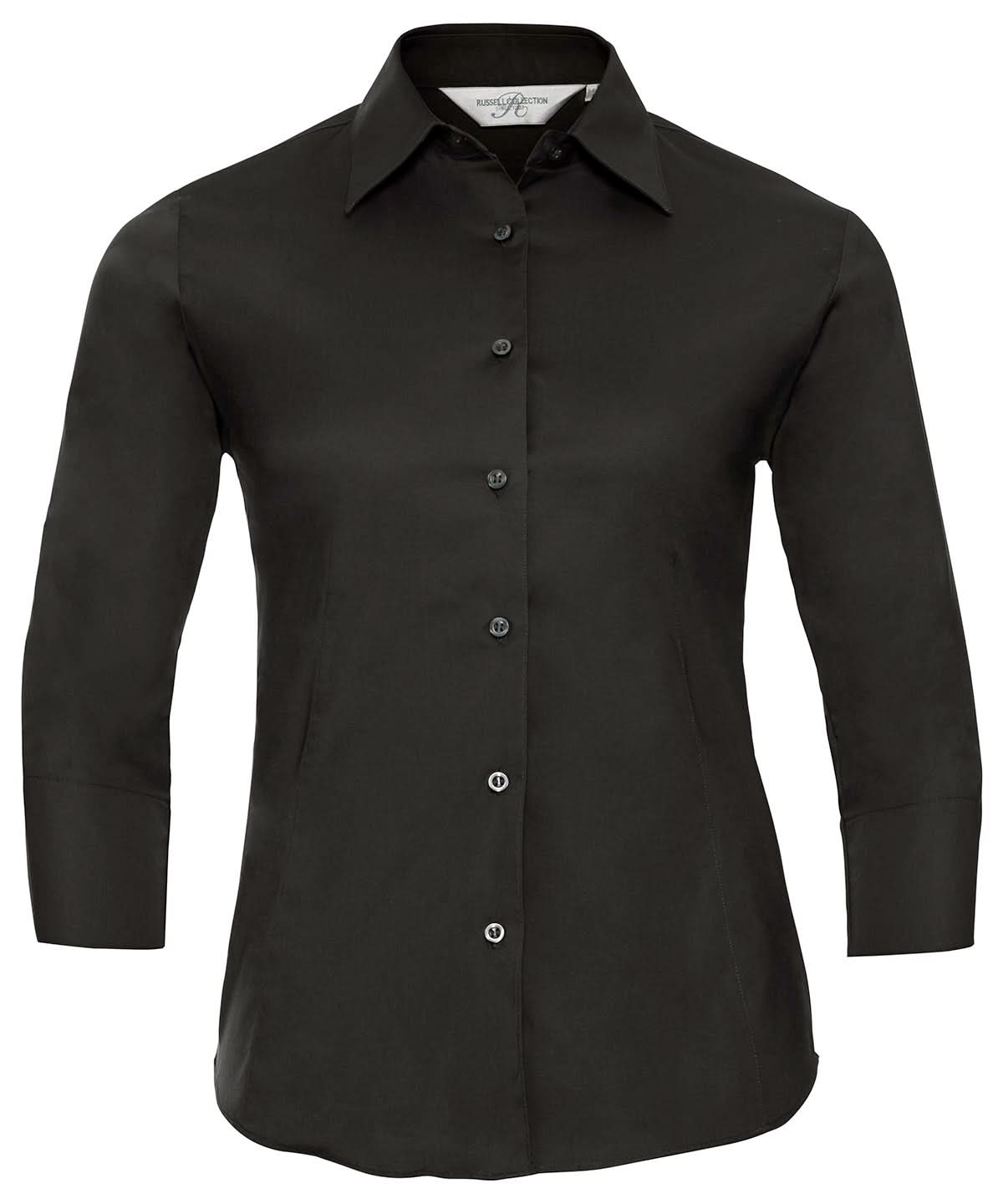 Russell Collection Womens sleeve easycare fitted shirt J946F - Black - Customisable Shirts
