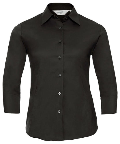 Russell Collection Womens sleeve easycare fitted shirt J946F - Black - Customisable Shirts