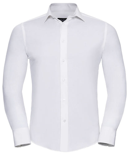 Russell Collection Long sleeve easycare fitted shirt J946M - White - Customisable Shirts