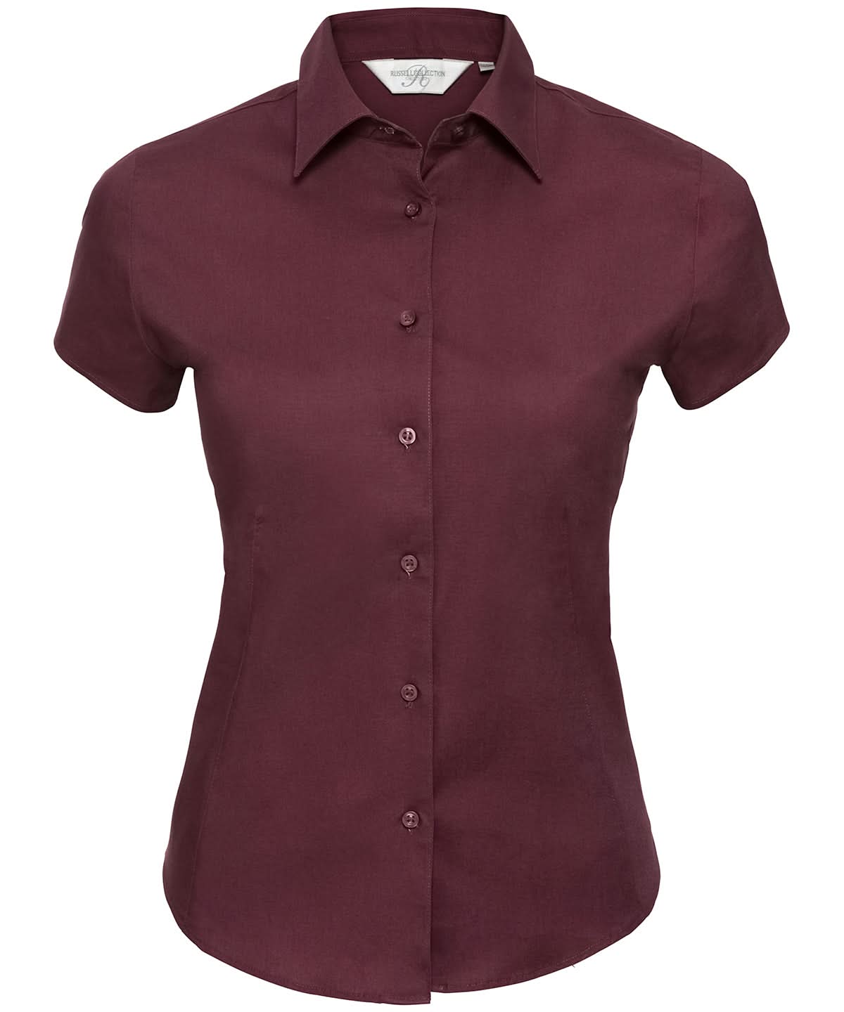 Russell Collection Womens short sleeve easycare fitted stretch shirt J947F - Port - Customisable Shirts