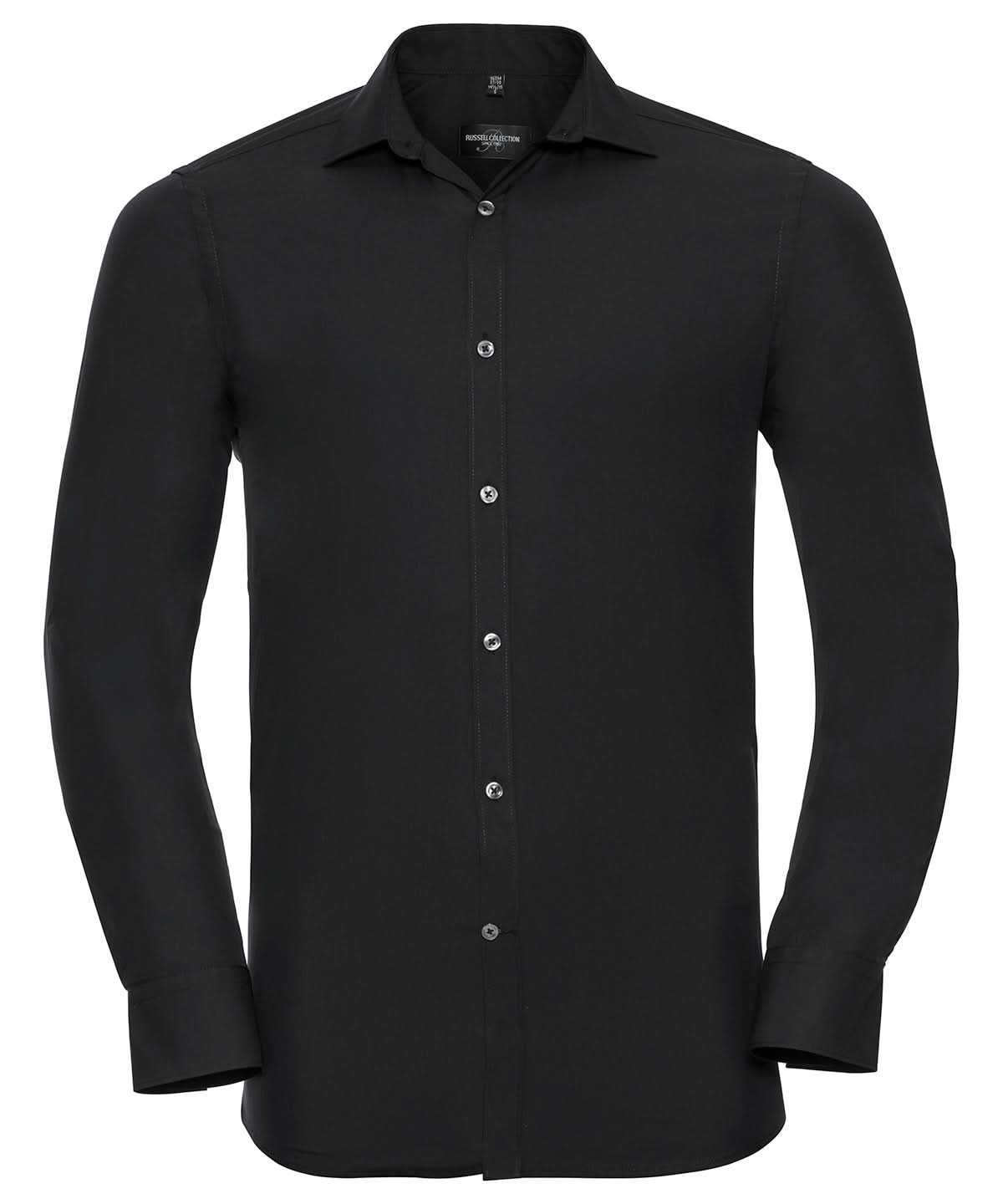 Russell Collection Long sleeve ultimate stretch shirt J960M - Black - Customisable Shirts
