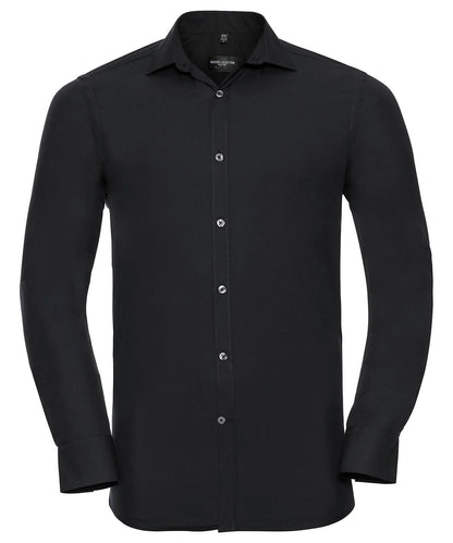 Russell Collection Long sleeve ultimate stretch shirt J960M - Black - Customisable Shirts