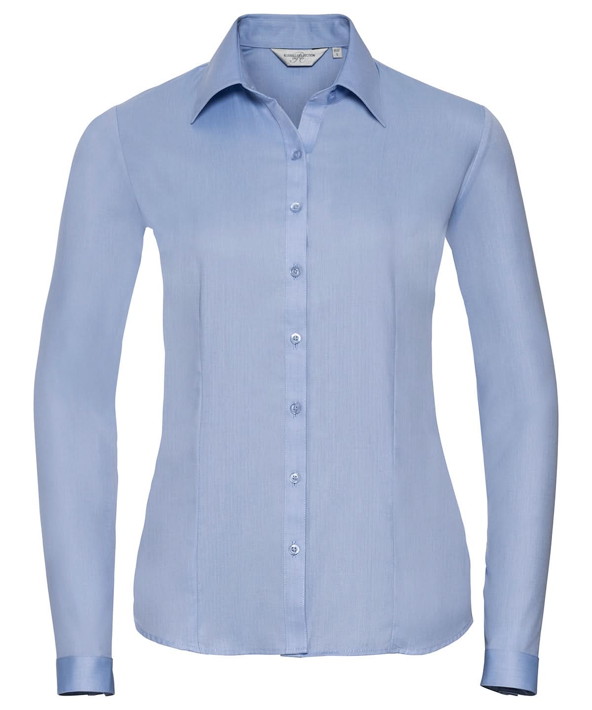 Russell Collection Womens long sleeve herringbone shirt J962F - Light Blue - Customisable Shirts