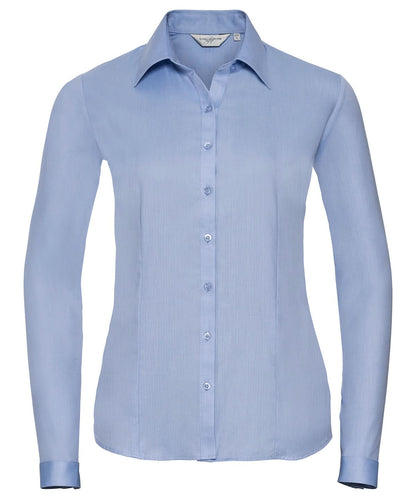 Russell Collection Womens long sleeve herringbone shirt J962F - Light Blue - Customisable Shirts
