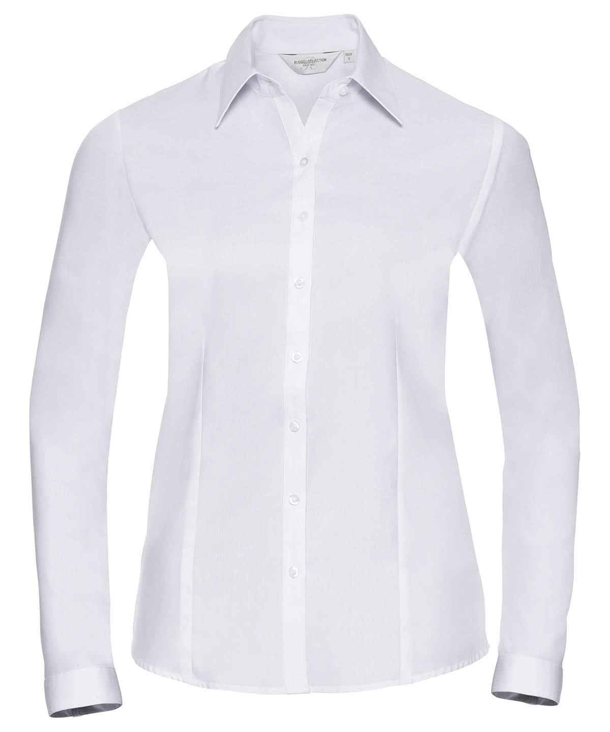 Russell Collection Womens long sleeve herringbone shirt J962F - White - Customisable Shirts