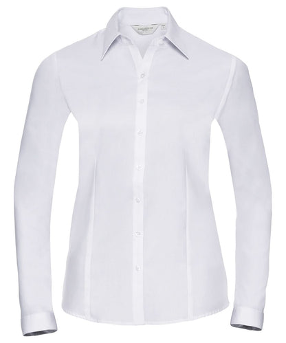 Russell Collection Womens long sleeve herringbone shirt J962F - White - Customisable Shirts