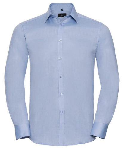 Russell Collection Long sleeve herringbone shirt J962M - Light Blue - Customisable Shirts