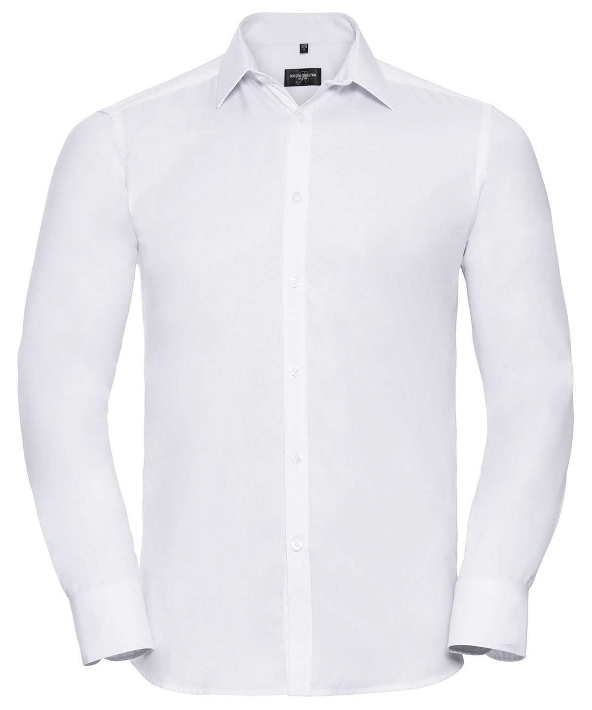 Russell Collection Long sleeve herringbone shirt J962M - White - Customisable Shirts