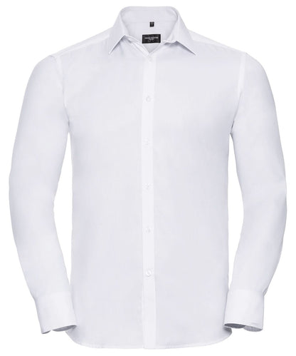 Russell Collection Long sleeve herringbone shirt J962M - White - Customisable Shirts