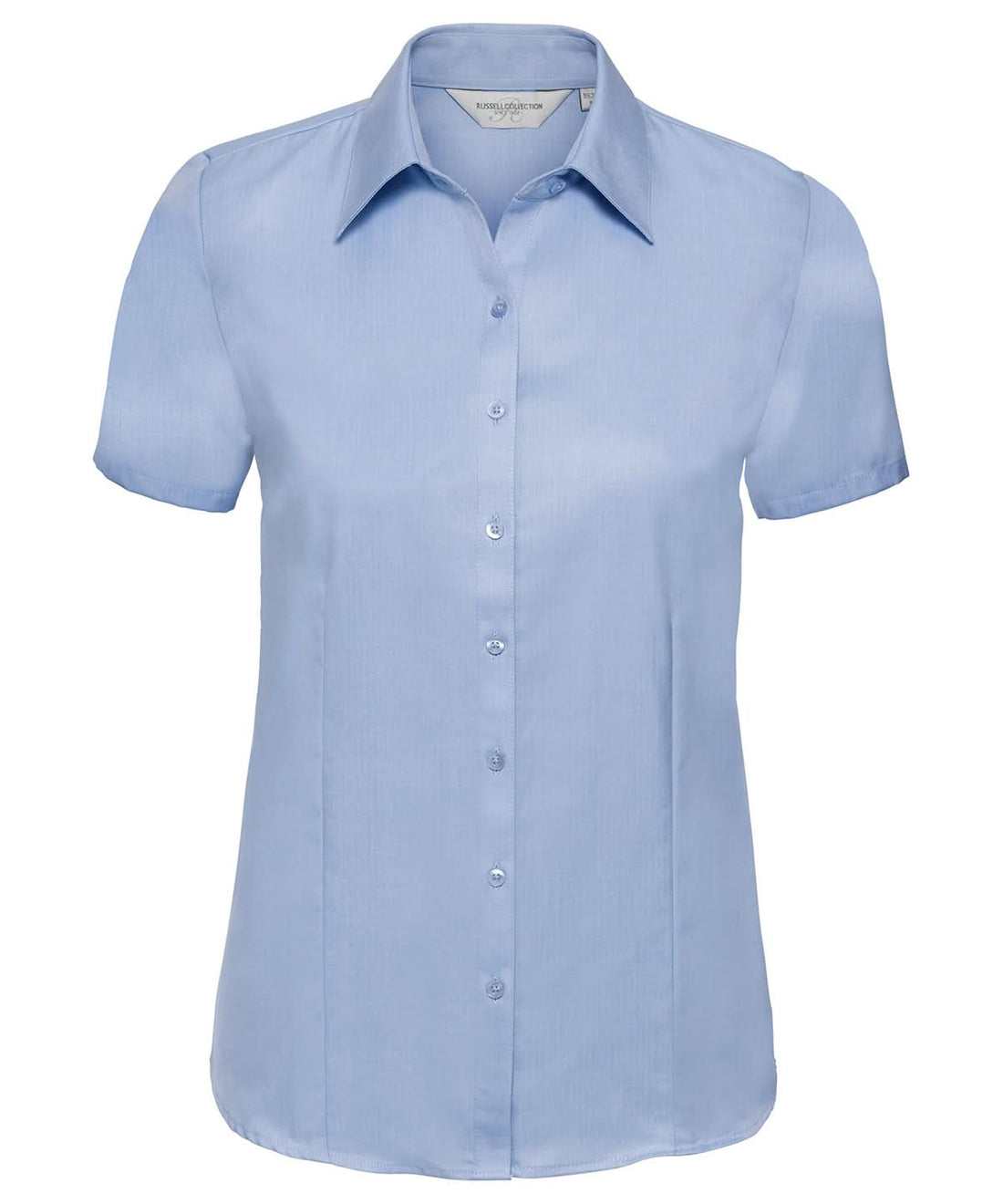 Russell Collection Womens short sleeve herringbone shirt J963F - Light Blue - Customisable Shirts