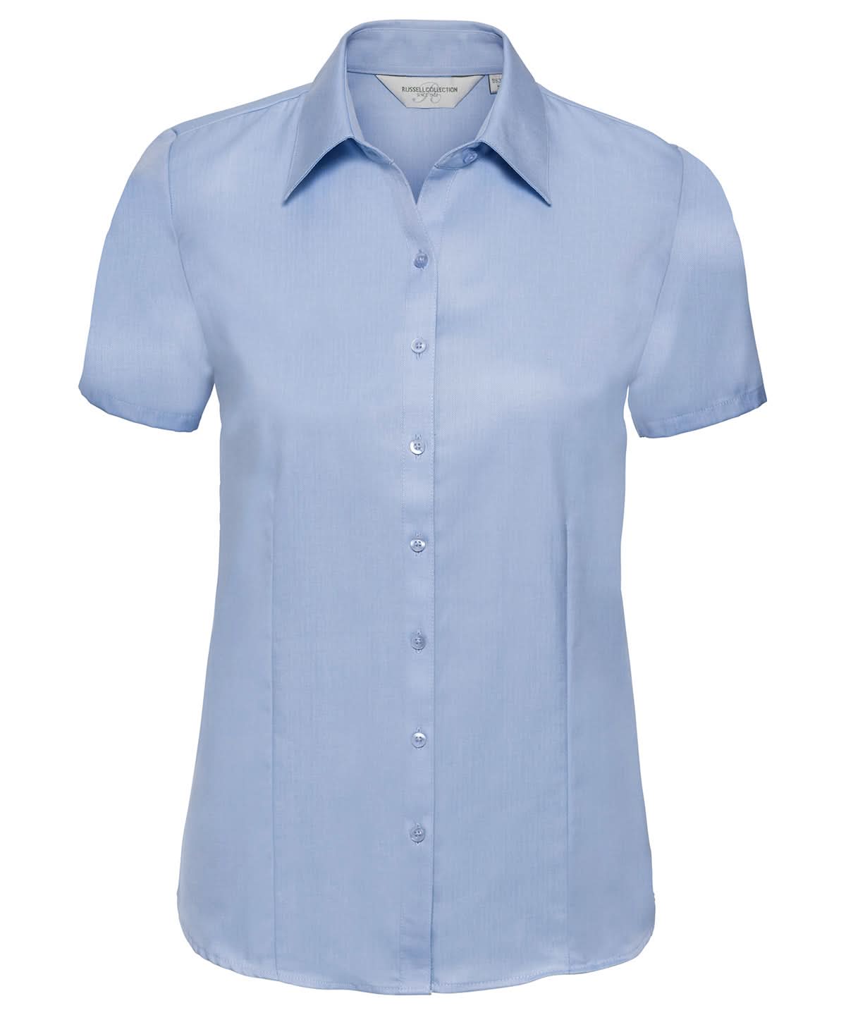 Russell Collection Womens short sleeve herringbone shirt J963F - Light Blue - Customisable Shirts