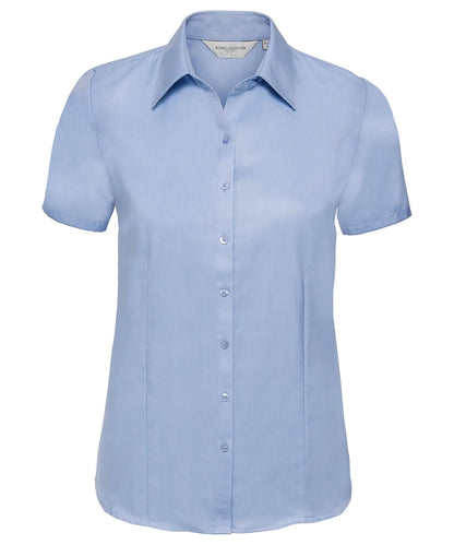 Russell Collection Womens short sleeve herringbone shirt J963F - Light Blue - Customisable Shirts