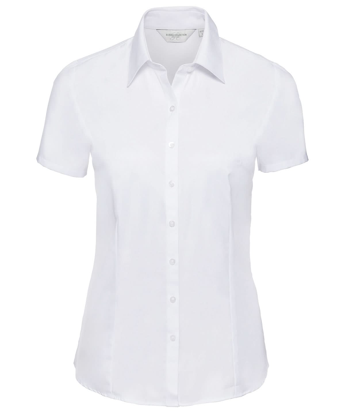 Russell Collection Womens short sleeve herringbone shirt J963F - White - Customisable Shirts
