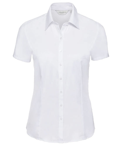 Russell Collection Womens short sleeve herringbone shirt J963F - White - Customisable Shirts
