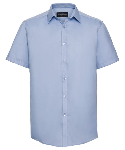 Russell Collection Short sleeve herringbone shirt J963M - Light Blue - Customisable Shirts