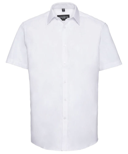 Russell Collection Short sleeve herringbone shirt J963M - White - Customisable Shirts