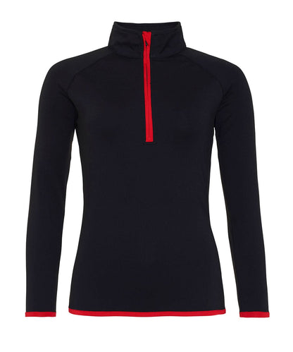 AWDis Just Cool Womens cool zip sweatshirt JC036 - Jet Black Fire Red - Customisable Sweatshirts