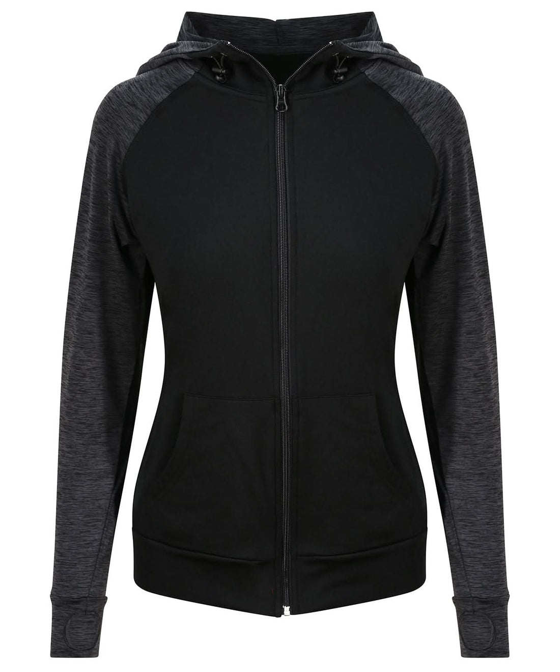 AWDis Just Cool Womens cool contrast zoodie JC058 - Black Black Slate Melange - Customisable Hoodies