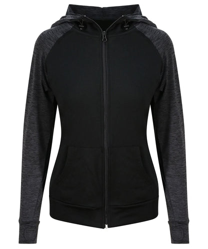 AWDis Just Cool Womens cool contrast zoodie JC058 - Black Black Slate Melange - Customisable Hoodies
