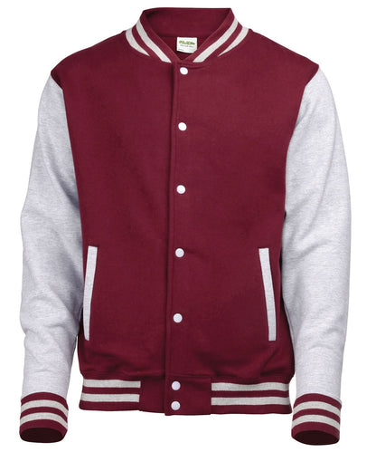 AWDis Just Hoods Varsity jacket JH043 - Burgundy Heather Grey - Customisable Jackets