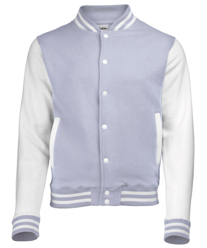 AWDis Just Hoods Varsity jacket JH043 - Heather Grey White - Customisable Jackets