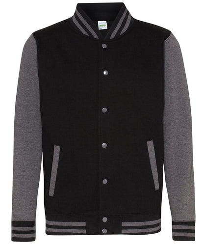 AWDis Just Hoods Varsity jacket JH043 - Jet Black Charcoal - Customisable Jackets