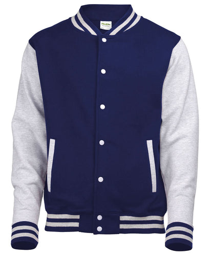 AWDis Just Hoods Varsity jacket JH043 - Oxford Navy Heather Grey - Customisable Jackets