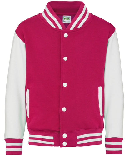 AWDis Just Hoods Kids varsity jacket JH43J - Hot Pink White - Customisable Jackets