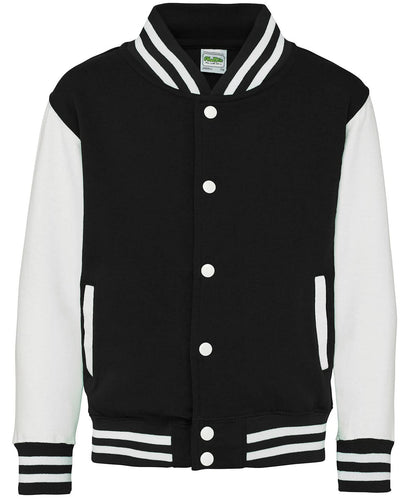 AWDis Just Hoods Kids varsity jacket JH43J - Jet Black White - Customisable Jackets