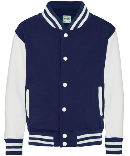 AWDis Just Hoods Kids varsity jacket JH43J - Oxford Navy White - Customisable Jackets