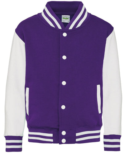 AWDis Just Hoods Kids varsity jacket JH43J - Purple White - Customisable Jackets