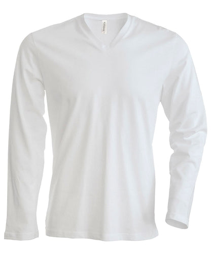 Kariban Mens long sleeved V neck T shirt KB358 - White - Customisable T-Shirts
