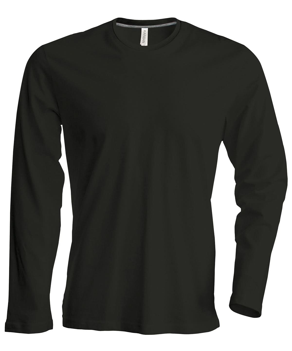 Kariban Mens long sleeved crew neck T shirt KB359 - Black - Customisable T-Shirts